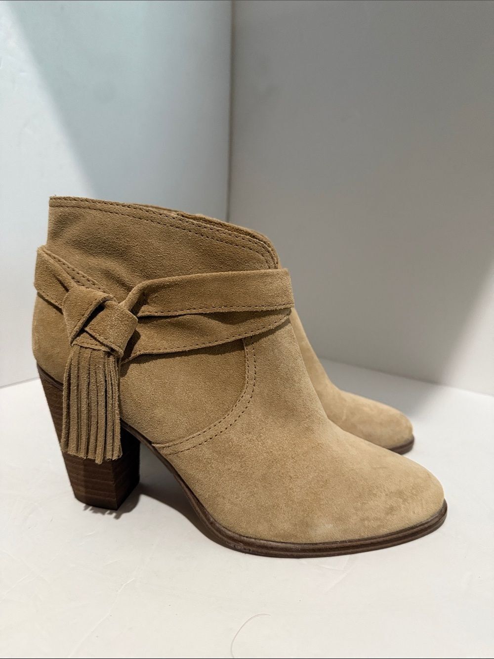 Vince Camuto Tan Suede Tassel Wrap Ankle Booties